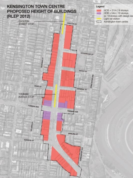 The rezoning in Kensington. Towers up to 18 storeys can be built in pockets of the town centre.