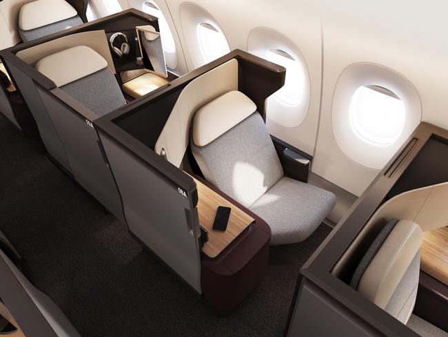 Renders of what Qantas calls the "best airline seats in the world" for business and first class passengers flying between Sydney and London