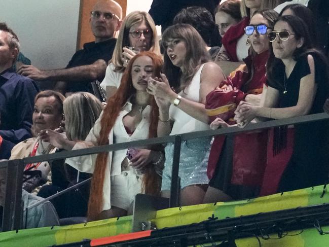 Taylor Swift watches the Super Bowl with her friends. Picture: AP