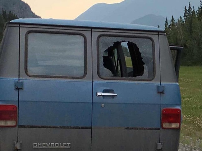 Lucas Fowler’s van with a blown out window. Picture: Supplied