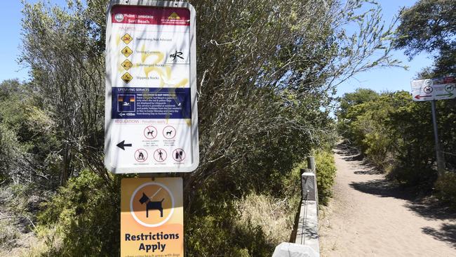 A sign at Point Lonsdale back beach had been defaced. Picture: Alan Barber