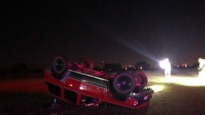 The driver claimed he was towing another vehicle when he lost control and rolled his Ford Wagon. Picture: SA Police