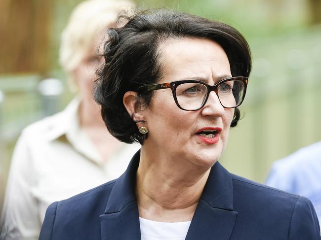 Attorney-General Vickie Chapman speaks to the media during a press conference at Cleland Wild Life Sanctuary, Monday, February 3, 2020. (AAP Image/Roy VanDerVegt) NO ARCHIVING