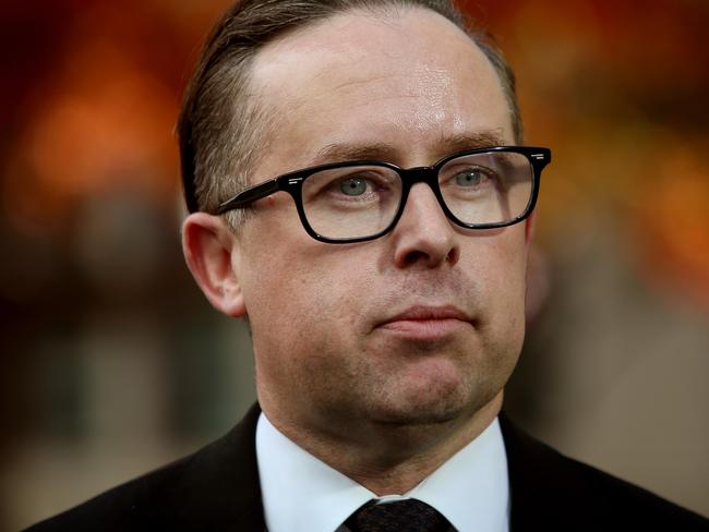 Qantas CEO Alan Joyce holding a press conference at Parliament House in Canberra. Picture Kym Smith
