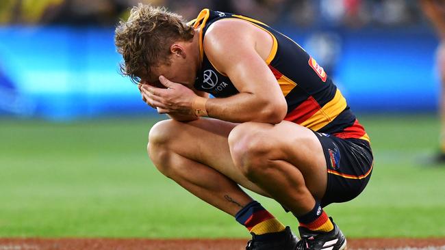 Adelaide captain Jordan Dawson after the final siren. Picture: Mark Brake/Getty Images