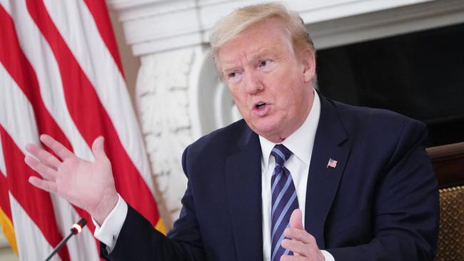 US President Donald Trump in the State Dining Room of the White House in Washington, DC.