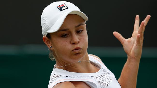 Ash Barty’s Wimbledon run came to an end at the hands of Alison Riske. Picture: AFP