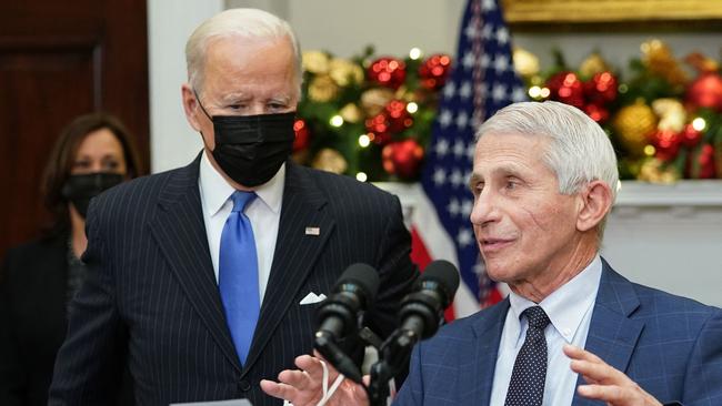 Joe Biden and his chief medical Adviser Anthony Fauci, who is leading the US’s Covid response. Picture: AFP.