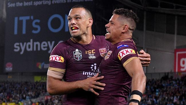 Will Chambers (left) with Dane Gagai during Game Two last year. Picture: AAP Image/Dan Himbrechts