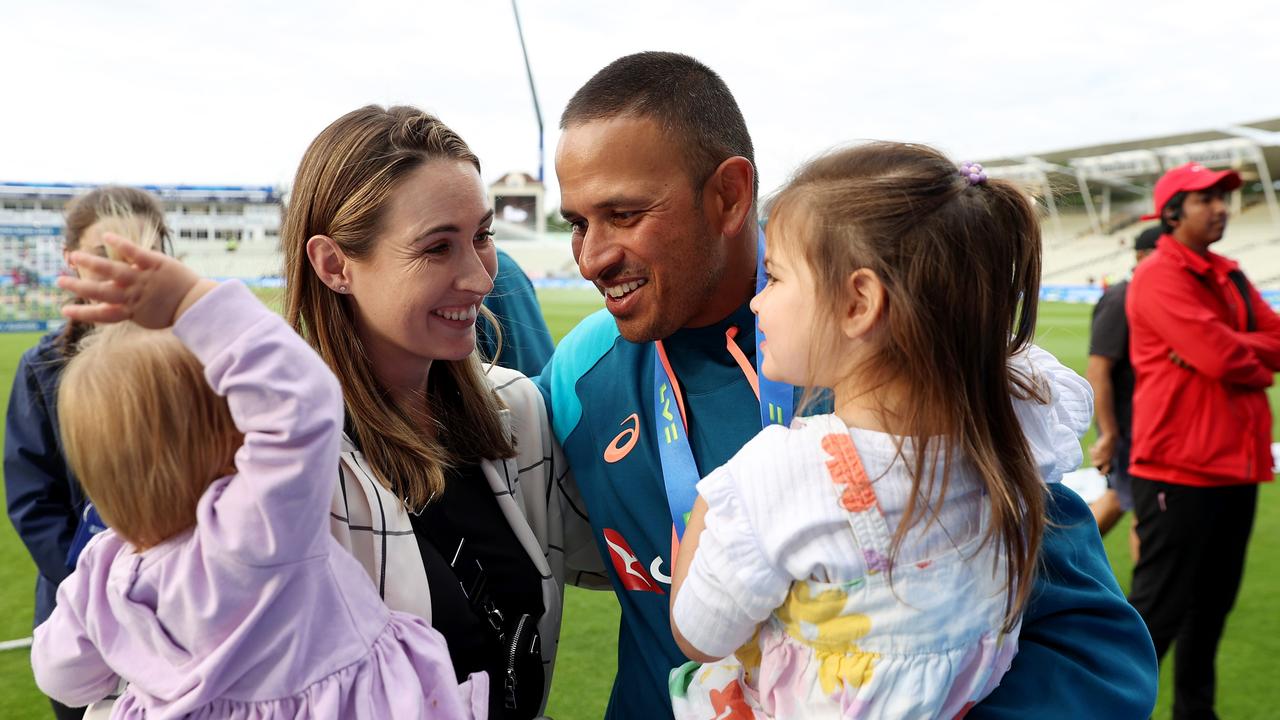 Usman Khawaja celebrates with his family. Picture: Ryan Pierse/Getty Images