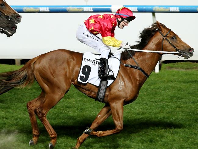 Grand Final Eve at Moonee Valley Racecourse, Race7- Craig Newitt onboard Extreme Choice wins from (7) Heatherly and (6) Wild Rain , 30th September 2016. Picture: Colleen Petch.