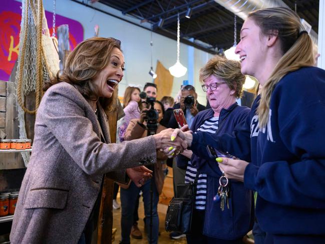 US Vice President and 2024 Democratic presidential candidate Kamala Harris (L) greets people during a campaign stop at Penzeys Spices in Pittsburgh, Pennsylvania. Picture: AFP