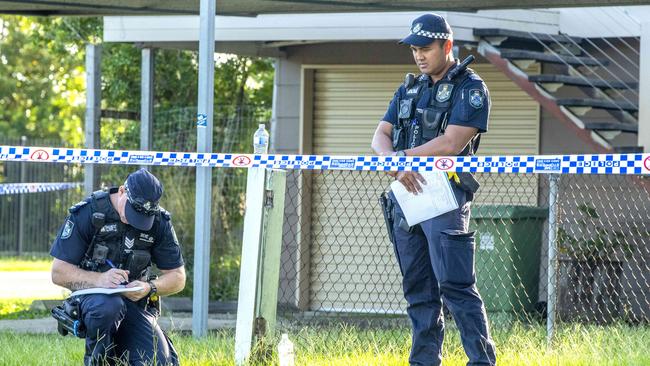 Police attend a Caboolture home where a person was stabbed on Saturday afternoon. Picture: Richard Walker