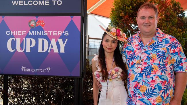 Cheata Ouch and Ollie Howe at the Chief Minister's Cup Day at the Darwin Turf Club on Saturday, July 13. Picture: Pema Tamang Pakhrin