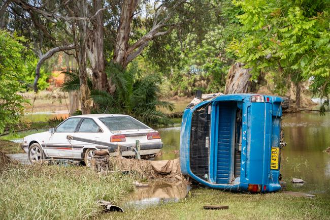 Huge storms late Sunday caused a massive flash flood in the middle of the night in Eugowra, with houses washed off their foundations, and cars and other items strewn though the town. Picture: Chris Watson/Farmpix Photography