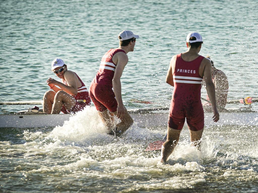 A shorter version of the Head Of The River regatta at West Lakes went ahead on Monday. Picture: AAP / Mike Burton