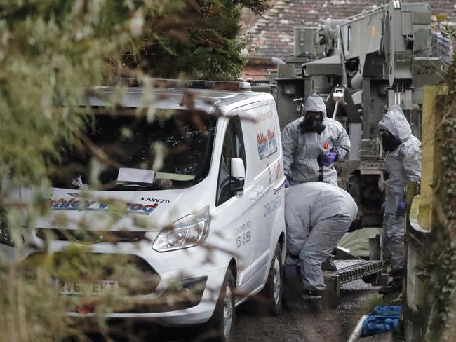 Police look for evidence after an ex-Russian spy was poisoned. Picture: AP/Frank Augstein