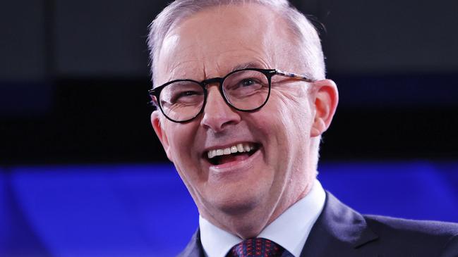 FEDERAL ELECTION TEAM 2022. LABOR BUS TOUR 18/5/22Federal Labor leader Anthony Albanese pictured in Canberra this morning speaking at the National Press Club.  Picture: Sam Ruttyn