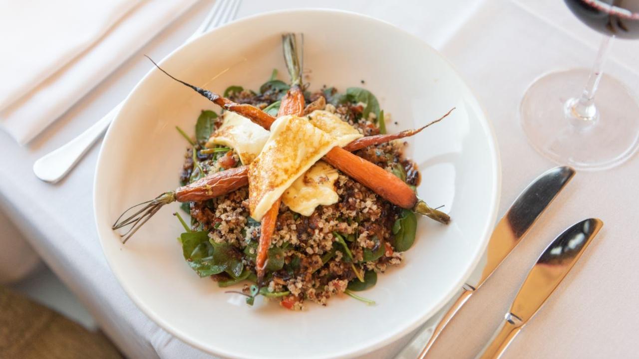 A meal served to Platinum club guests on The Ghan. Picture: Journey Beyond