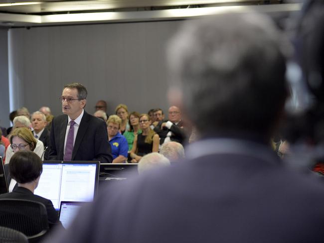 Francis Sullivan, CEO of the Truth, Justice and Healing Council delivers a message at the Royal Commission into Institutional Responses to Child Sexual Abuse into the Catholic Church authorities in Sydney. Picture: Jeremy Piper