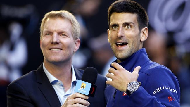 Jim Courier, pictured with Novak Djokovic, says ‘lots of things are up in the air’. Picture: AP