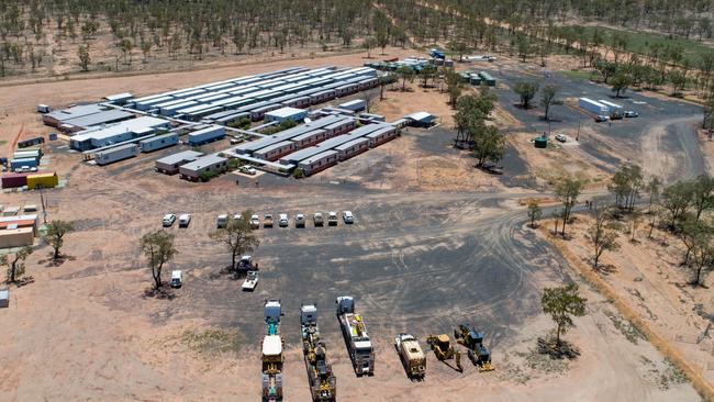 The trucks line up at Labona Camp yesterday. Picture: Cameron Laird