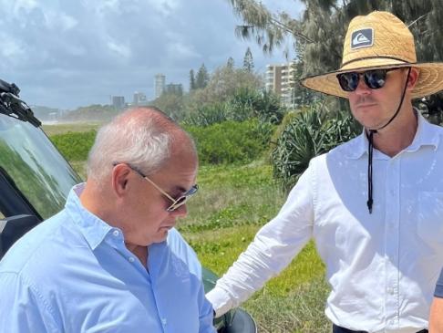 Mayor Tom Tate with Gold Coast City Council engineers checking where sections of the Oceanway would be built.