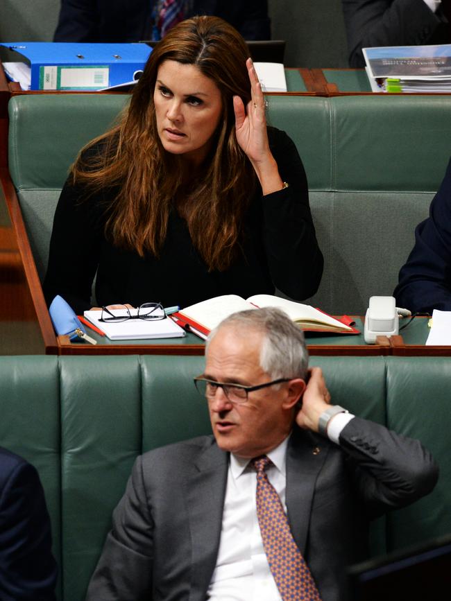 Peta Credlin and Malcolm Turnbull pictured during Question Time in 2015.