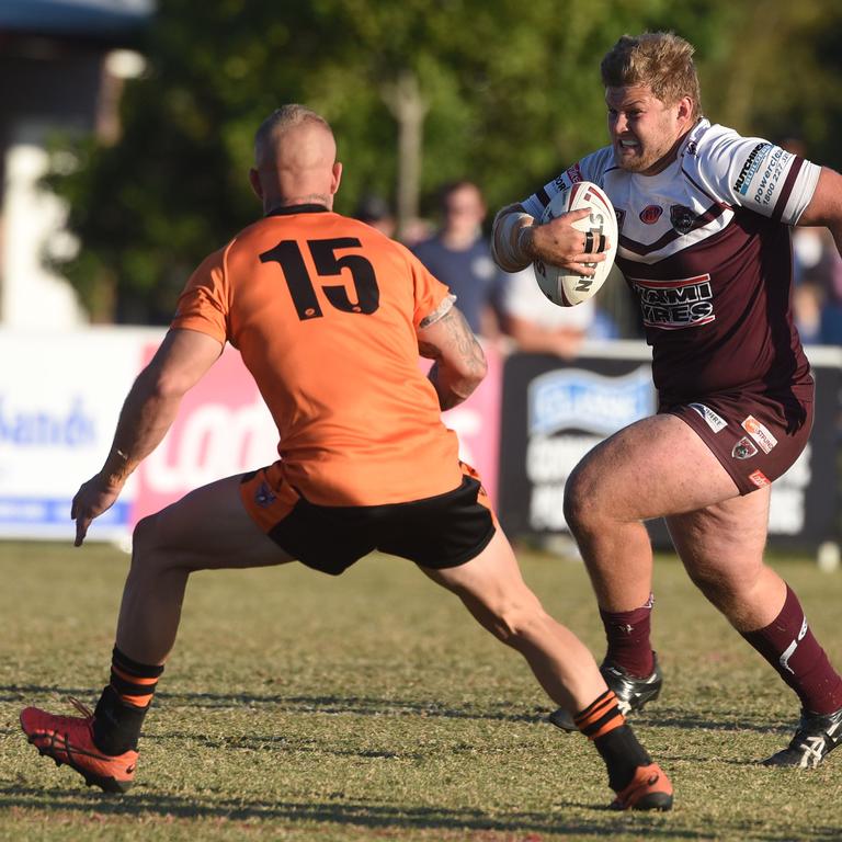 Rugby League Gold Coast A grade grand final between Burleigh and Southport at Pizzey Park. Burleigh's Ben Valeni and Southport's Dallas Donnelly. (Photo/Steve Holland)