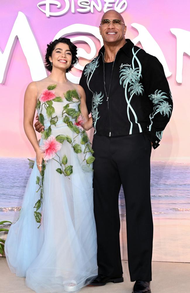 Stars of Moana Auli'i Cravalho and Dwayne Johnson at the Moana 2 UK Premiere in November. Picture: Kate Green/Getty Images