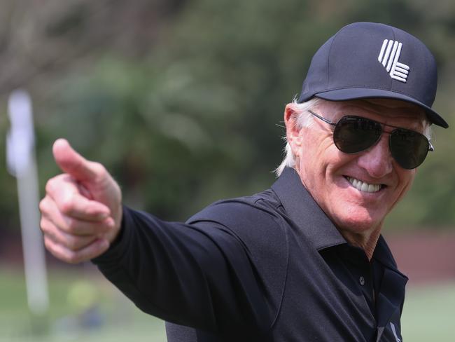 HONG KONG, CHINA - MARCH 08: Greg Norman,LIV Golf CEO and Commissioner reacts during day one of the LIV Golf Invitational - Hong Kong at The Hong Kong Golf Club on March 08, 2024 in Hong Kong, China. (Photo by Lintao Zhang/Getty Images)