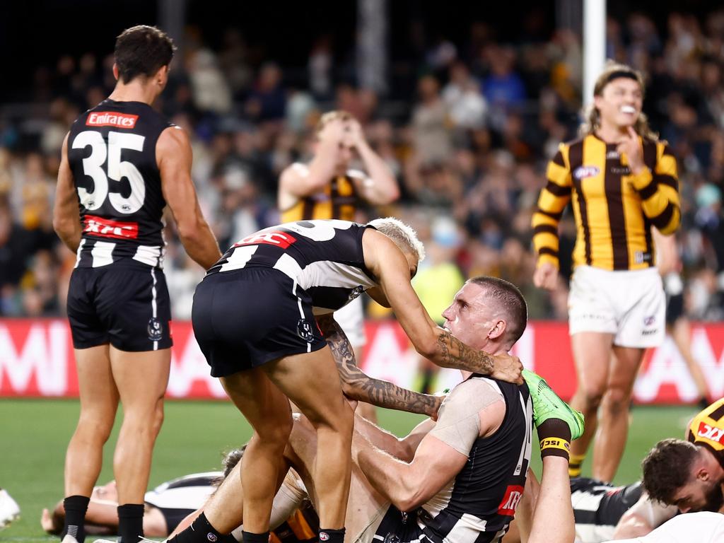 The Pies just snuck over the line against the Hawks. (Photo by Michael Willson/AFL Photos via Getty Images)