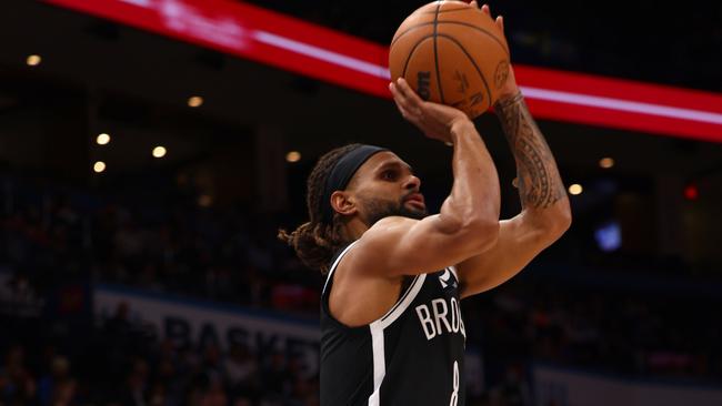 Patty Mills was the star when he faced off against fellow Aussie Josh Giddey. Picture: Zach Beeker/NBAE via Getty Images