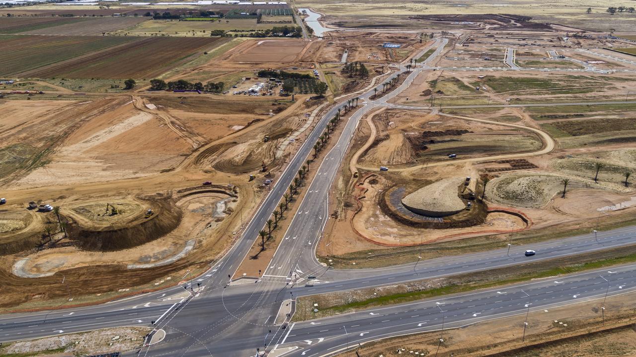 Aerial images of intersection of Riverlea Boulevard and Port Wakefield Rd, marking the entry to the $3 billion Riverlea housing development. Picture: Supplied by Walker Corporation