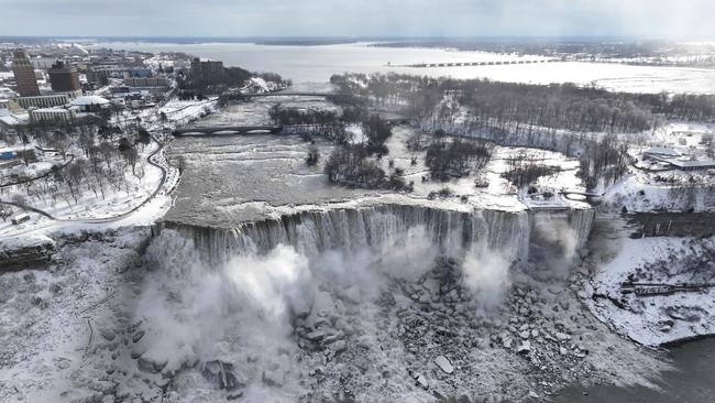 The partially frozen Niagara Falls, on the border with Canada. Picture: Getty Images