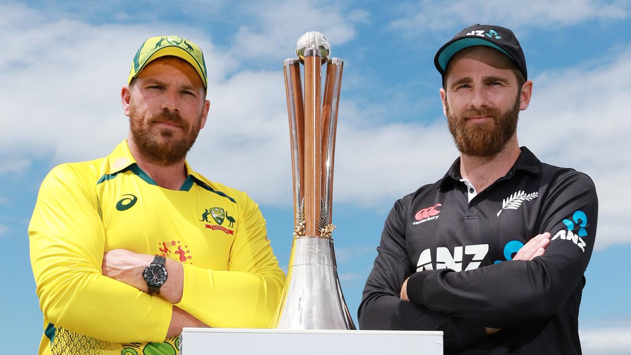 Australian ODI captain Aaron Finch and New Zealand ODI captain Kane Williamson are ready to do battle for the Chappell Hadlee trophy. Picture: Brendan Radke