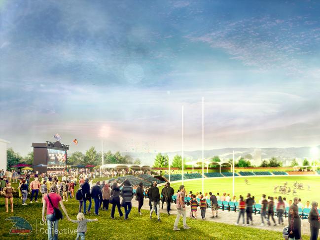 An artist impressions of the Crows’ new base at Thebarton Oval. Picture: City Collective