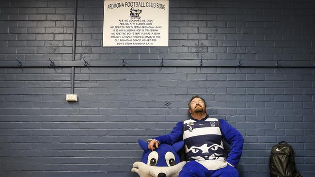 Club mascot David Savige in the rooms. Picture: David Caird