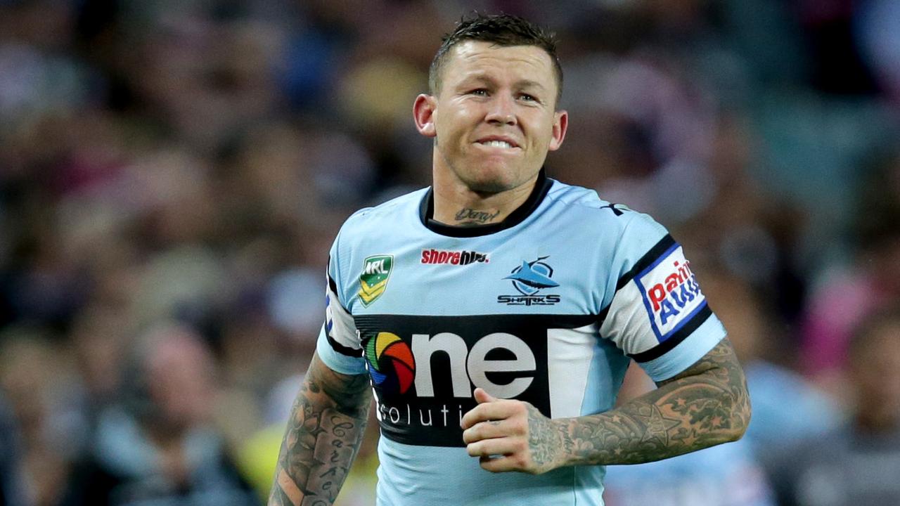 Shark's Todd Carney injured hamstring during the Cronulla Sutherland Sharks vs North Queensland Cowboys at Allianz Stadium , Moore Park .Picture Gregg Porteous