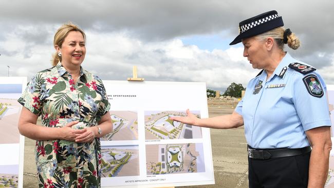 Ms Palaszczuk and Queensland Police Service commissioner Katarina Carroll announce plans for a new police academy in Townsville. Picture: Shae Beplate