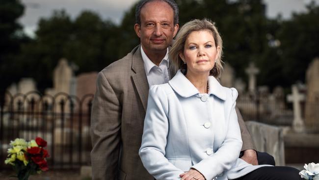 Rachel Egan and her husband, Professor Derek Abbott, at the West Terrace Cemetery. Picture: Matt Turner.