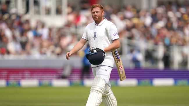 England's Jonny Bairstow appears frustrated after being run out by Australia's Alex Carey. Picture: Getty