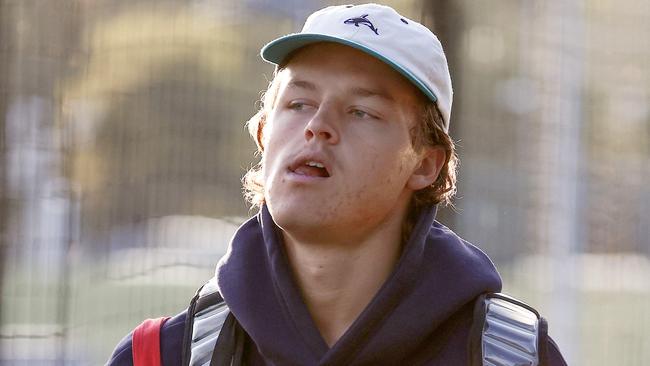 MELBOURNE . 20/02/2023.  AFL . Collingwood training at Olympic Park.  Jack Ginnivan of the Magpies arrives at the club this morning  . Pic: Michael Klein