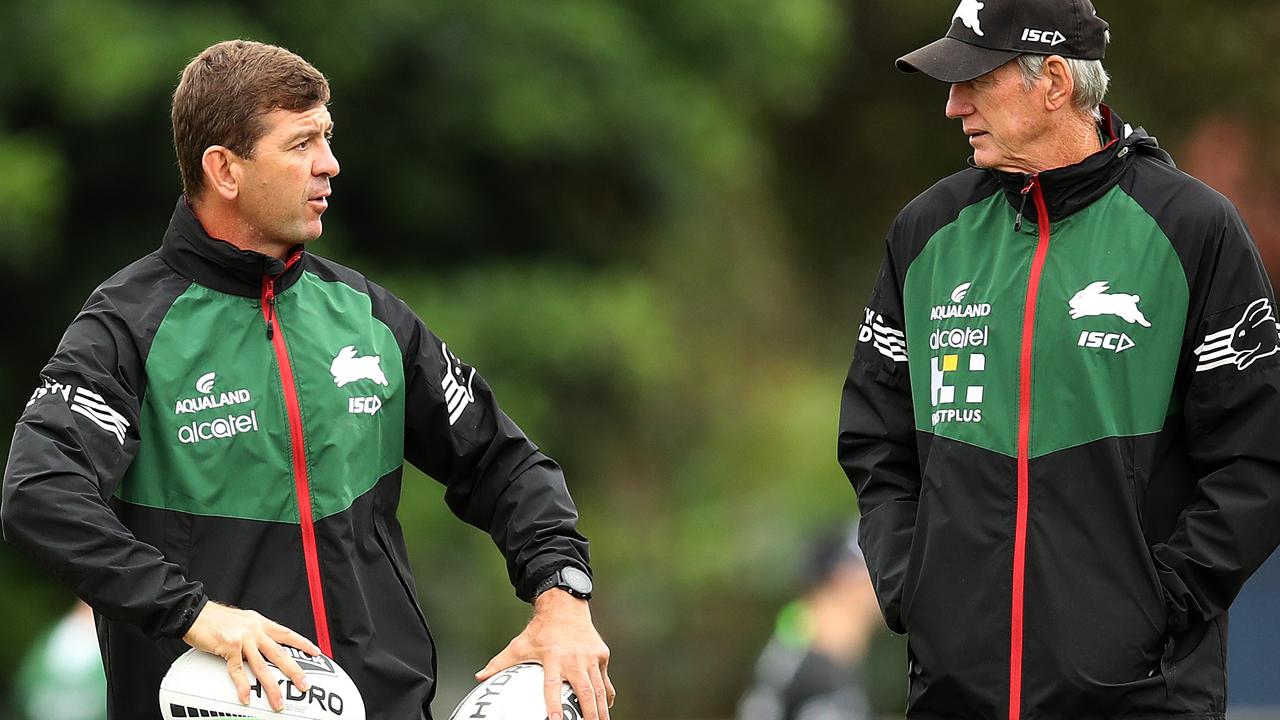 Demetriou when assistant coach under Bennett at the Rabbitohs. Picture: Phil Hillyard