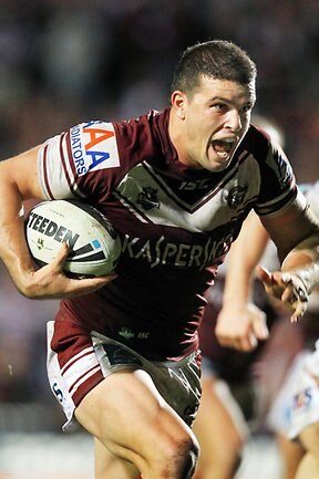 <p>NRL round 13 Sea Eagles v Dragons:  Darcy Lussick goes over to score for Manly late in the game. Picture: Mark Evans</p>