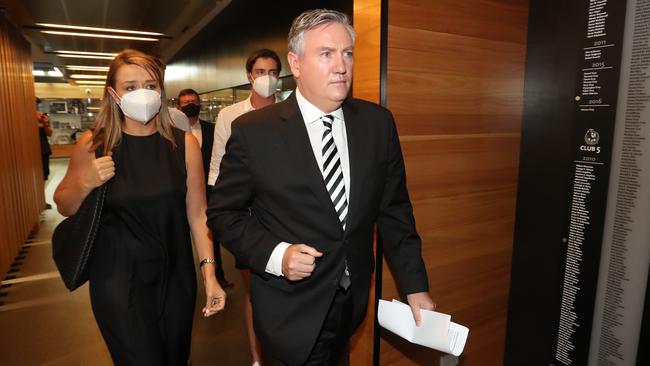 Eddie McGuire with his wife, Carla, in Melbourne on Tuesday. Picture: Alex Coppel.