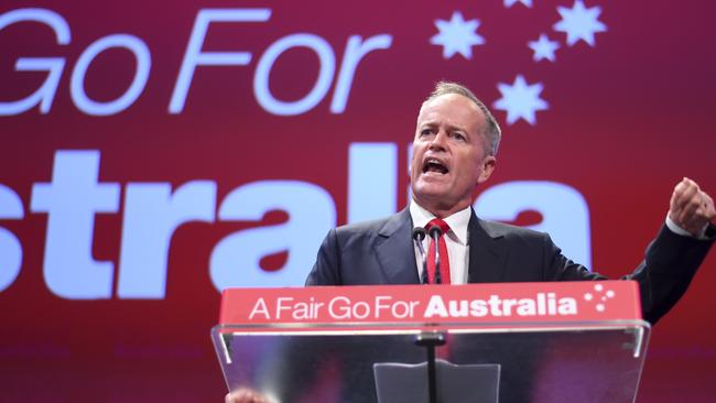 Bill Shorten delivers a speech during day three of the conference. Lukas Coch/AAP