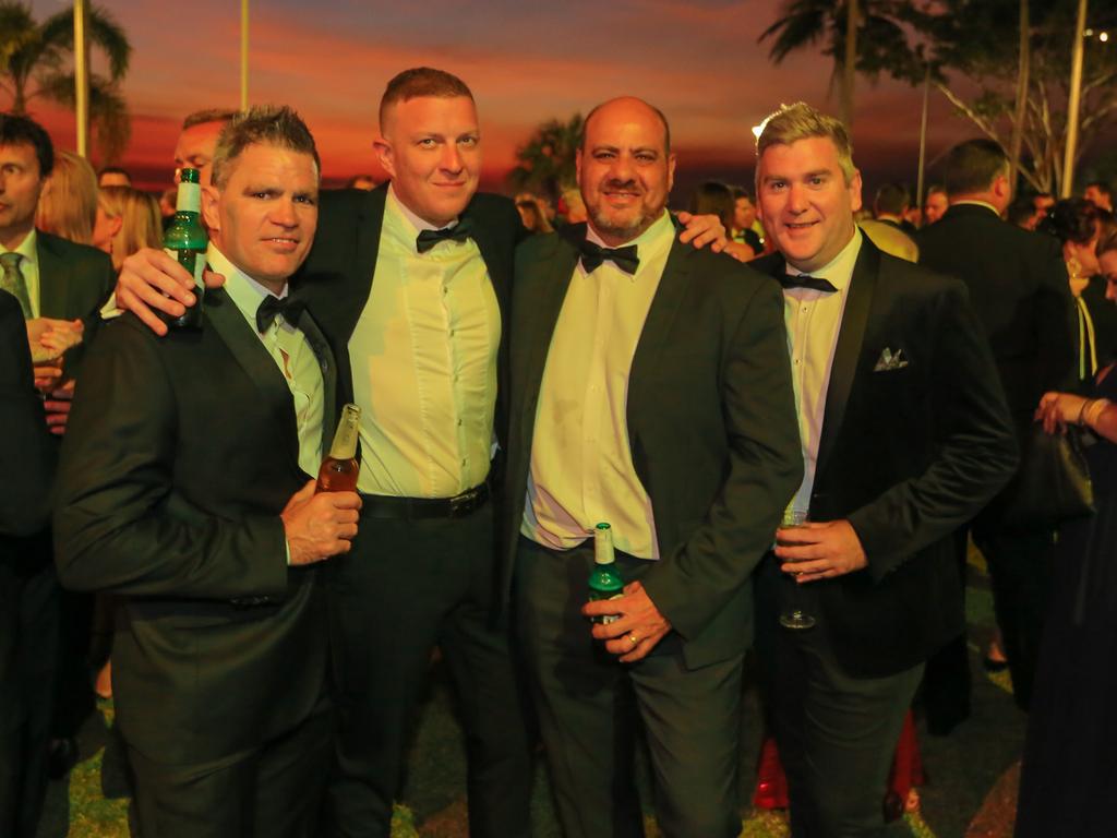 Gavin McDonald, Josh Mauss , Sean Saliba and Chris Jones at the Great Northern Darwin Cup Gala Ball at Mindil Beach Casino Resort. Picture GLENN CAMPBELL