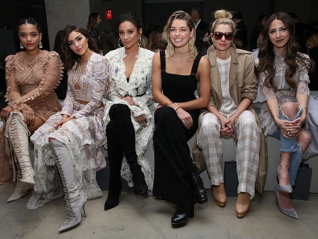 Kiersey Clemmons, Olivia Culpo, Shay Mitchell, Ashely Hart, Jessica Hart and Arielle Noa Charnas attend the Zimmermann show. Picture: Robin Marchant/Getty Images