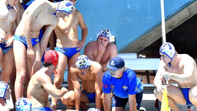 North Brisbane Polo Bears players get a talking to by coach Vlad Fodor. Picture, John Gass